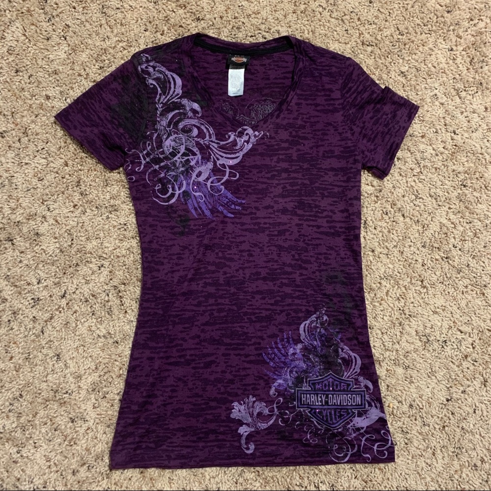 Purple women’s Harley Davidson vneck T-shirt